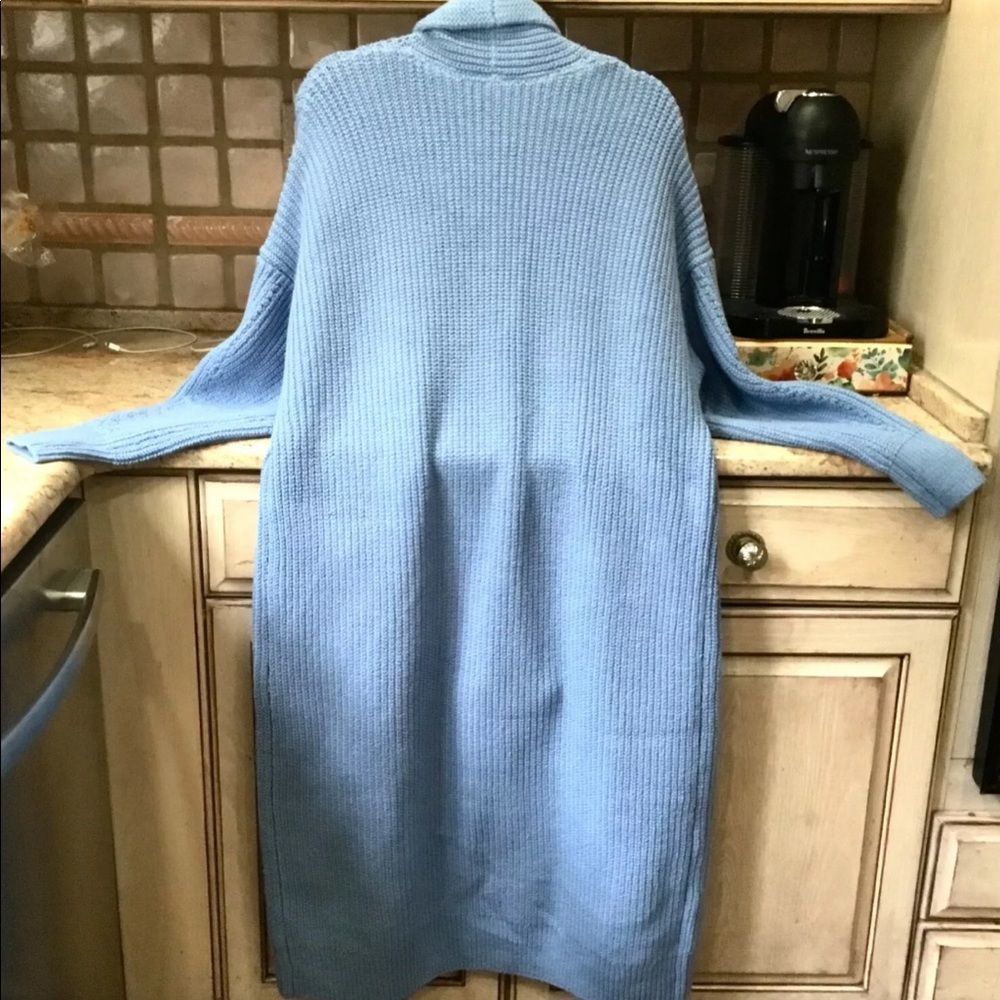 Free People Skylark Cardi Maxi Ribbed Open Front Knit Blue - Picture 4 of 5